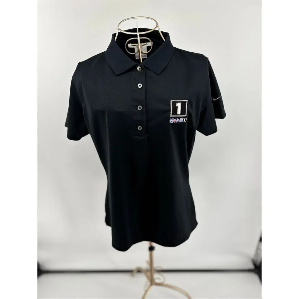 Nike Golf Dri-FIT NWT Mobil 1 Logo Polo Shirt Women's Medium Black new with tags
